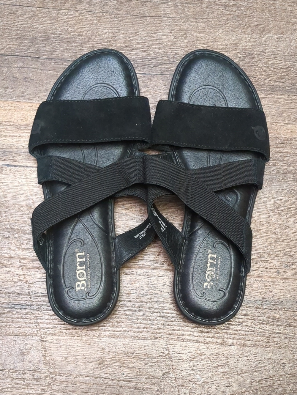 Born Black Leather Crisscross Slide Sandals